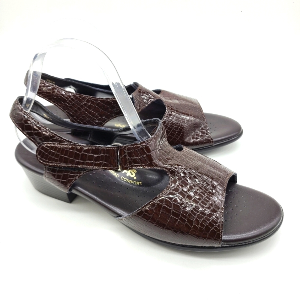 SAS Crocodile Embossed  Patent Leather Ankle Straps Sandals